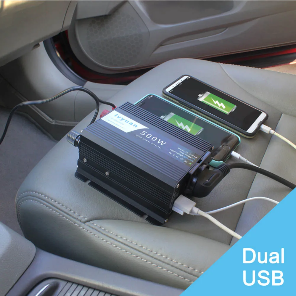 KDsafe EU-Socket 500W Bil Inverter Med Dual USB 12V Til 220V Inverter Volt Konverter Oplader Inversor Modificeret sinusbølge