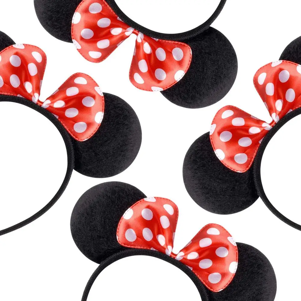 Minnie Mouse Ører Solid Black Pink Sløjfe Hovedbøjle Sæt Kostume Deluxe-Stof Mickey Mouse Ører Hovedbøjle for Party Favor Gaver