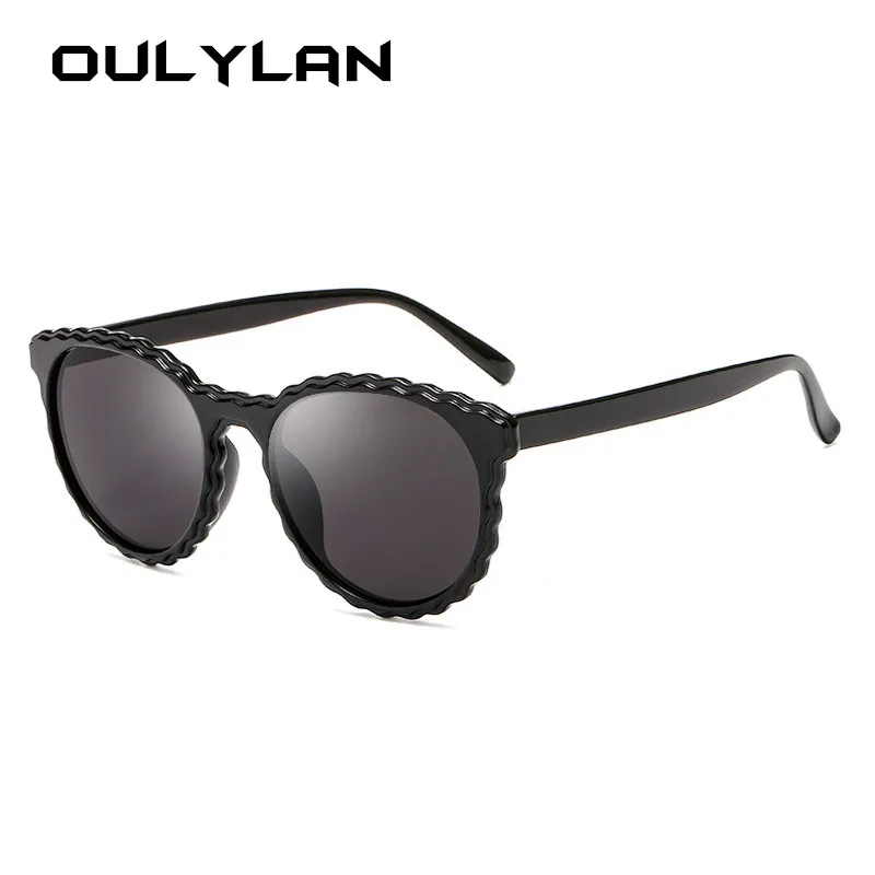 Oulylan Runde Cat Eye Solbriller Kvinder Vintage Brand Designer Spejl solbriller Nuancer Kvindelige Cateyes Solbrille UV400 Pink Blå