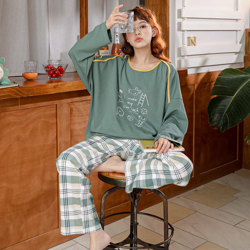 Pyjamas Sæt To Kvinder Stykke Fuld Længde Søde Pjs Feminino Tøj Hjem Bære Ulzzang Fritid Kawaii Print Vinteren Forskellige Stilarter