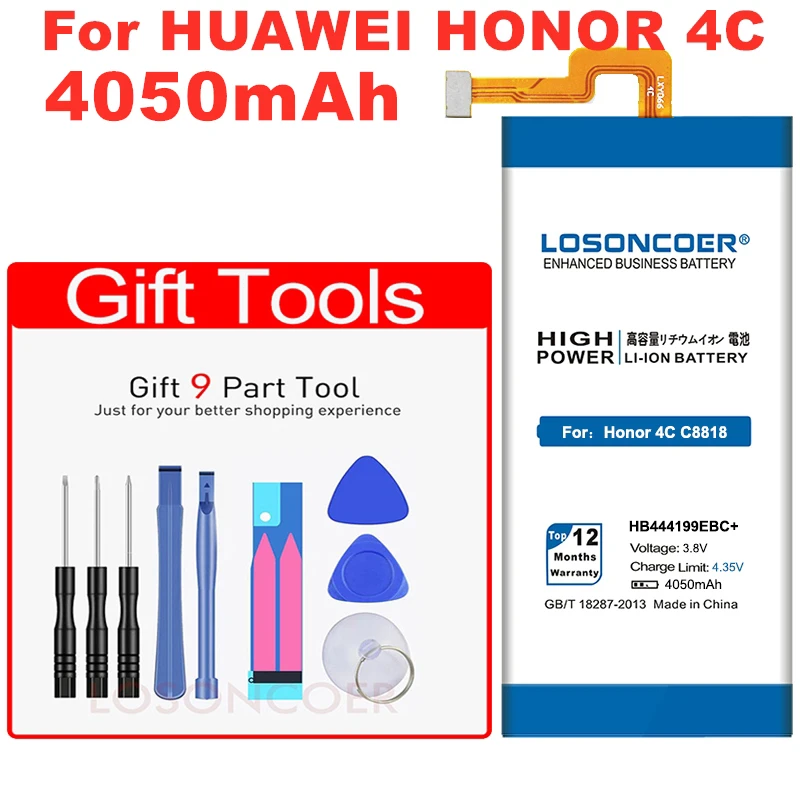 LOSONCOER 4050mAh HB444199EBC+ Batteri til Huawei Honor 4C-Batteri C8818 CHM-UL00 CHM-TL00H CHM-CL00 +Gave Værktøjer Klistermærker