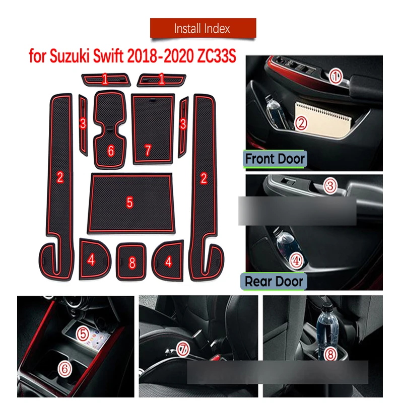 Anti-Slip Gummi Gate Slot Cup Mat For Suzuki Vitara Jimny Swift og SX4 S-Cross Døren Groove Mat Dzire Cup Mat Bil Tilbehør