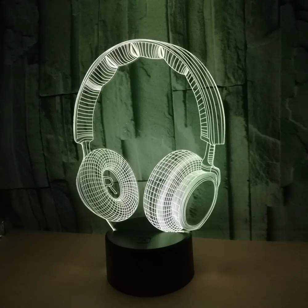 3D-Lampe DJ Hovedtelefon, skrivebordslamper Headset Musik-Hovedtelefonernes 3D-Nat Lys Farve Soveværelse Tabel Belysning Home Decor LED Farverige