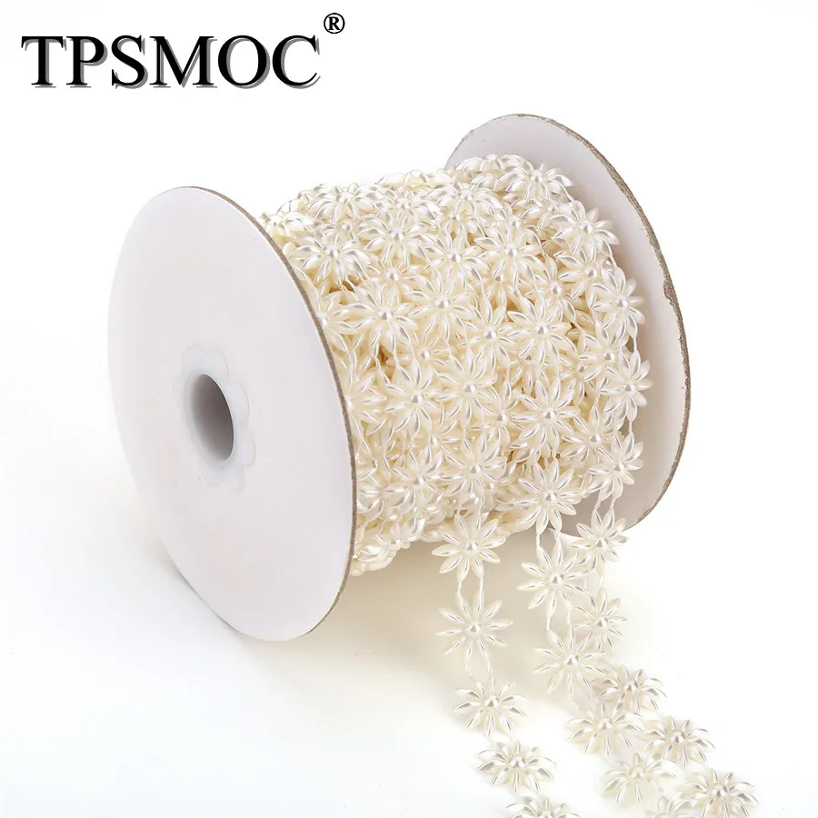 TPSMOC Gratis fragt 10Yards kostume applique 15mm blomst pearl kæde trim Brudekjole, Bryllup Dekoration