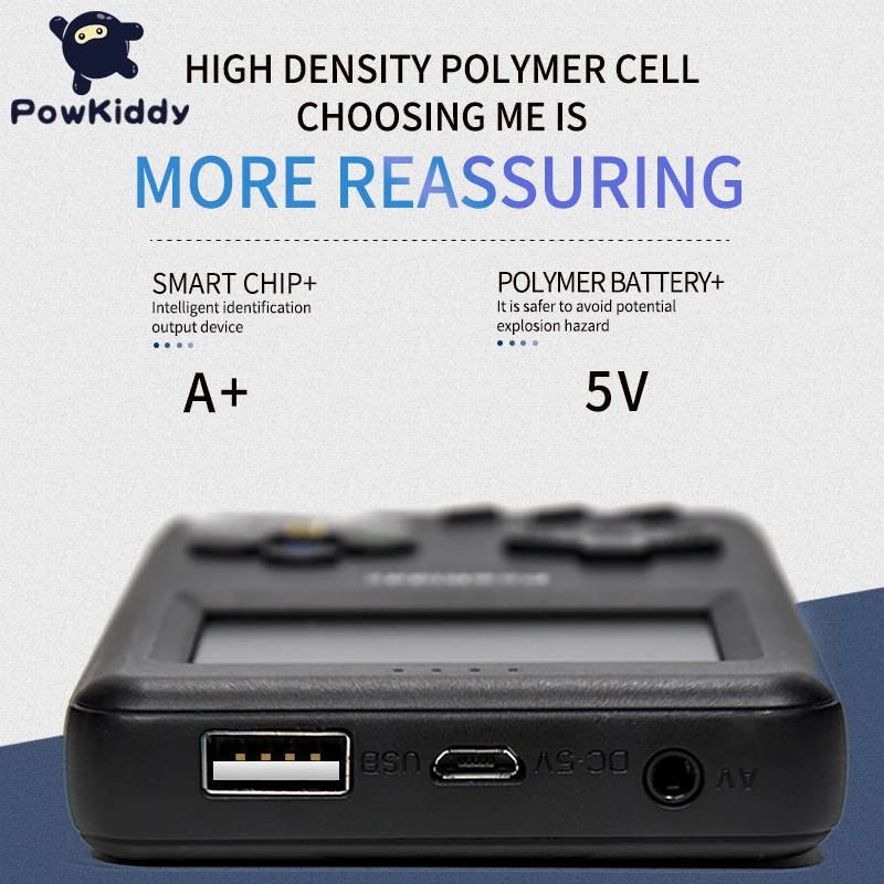 POWKIDDY V6 Erindringsmønter Udgave Håndholdte spilkonsol Med Mobile Power 10000ma Polymer Batteri Core Indbygget 500 8-Bit Spil