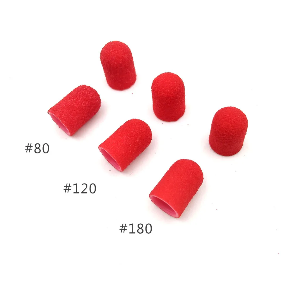 50stk 7*13mm Plast Base Red Slibning Caps Med Greb Pedicure Pleje Polering Sand Blok Boret Tilbehør Foden Af Neglebånd