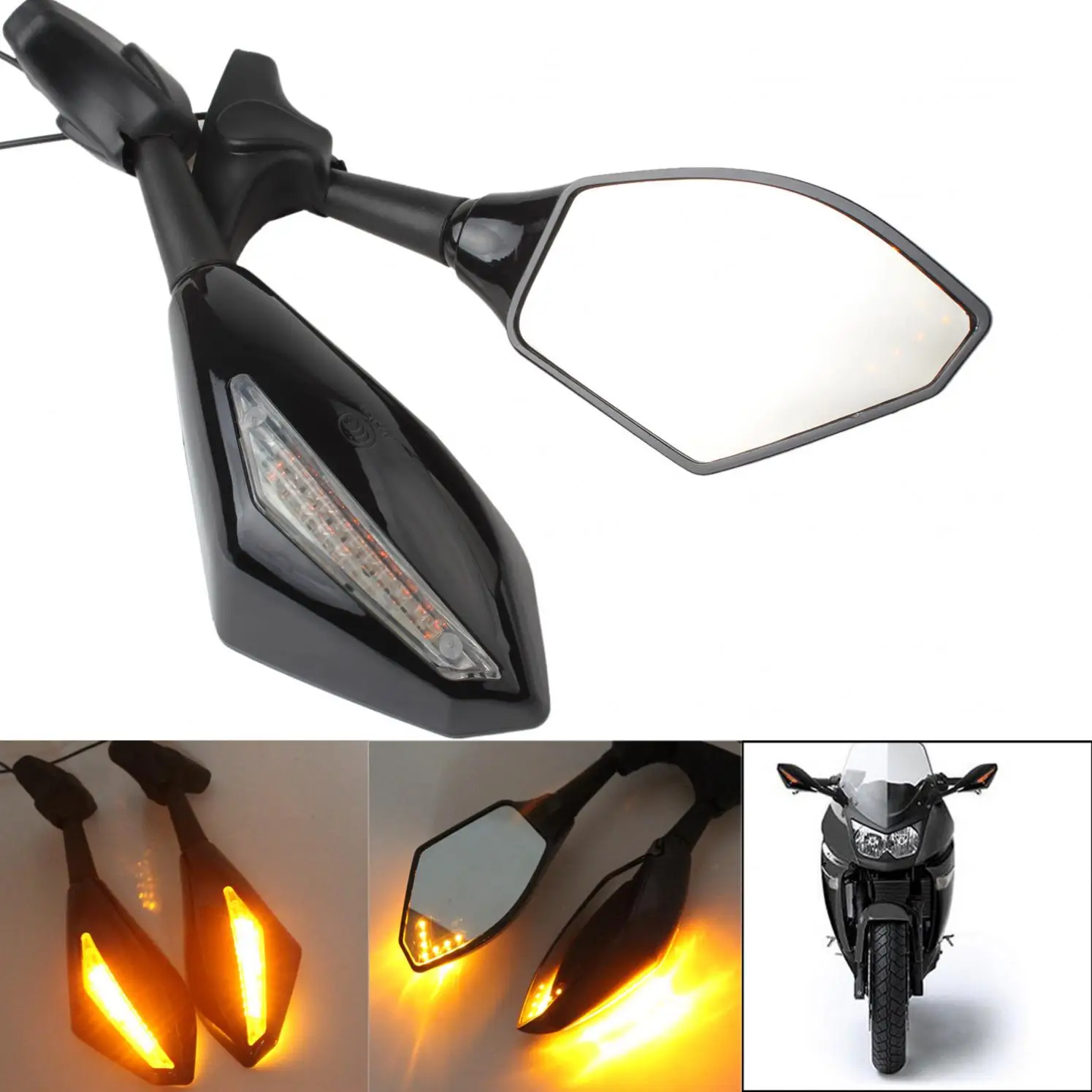 Sort Motorcykel LED blinklys Ede Sport Cykel Spejle for HONDA /SUZUKI /KAWASAKI /Triumph /Ducati