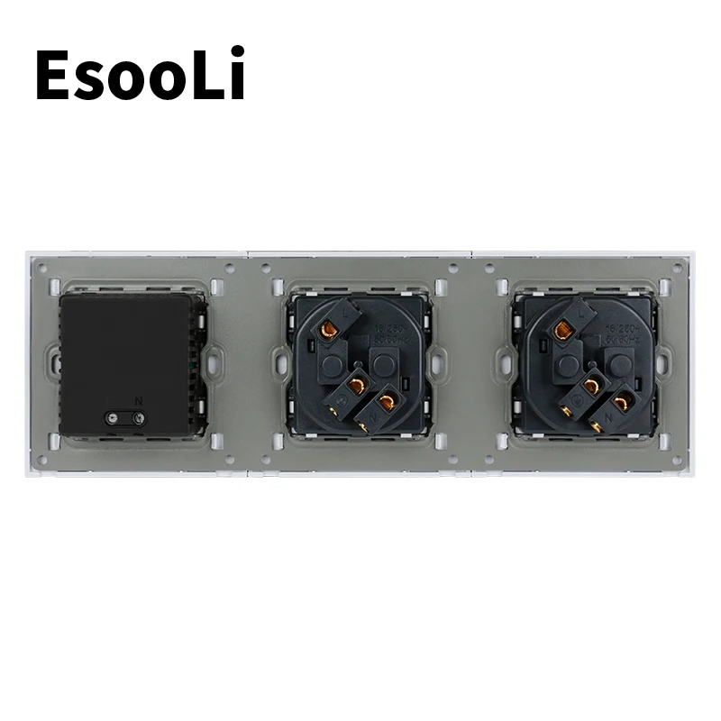 EsooLi Guld Væggen Krystal Glas Panel Dobbelt Stik 16A EU Stikkontakt Dual USB Smart Opladning Port, 5V 2A-Udgang