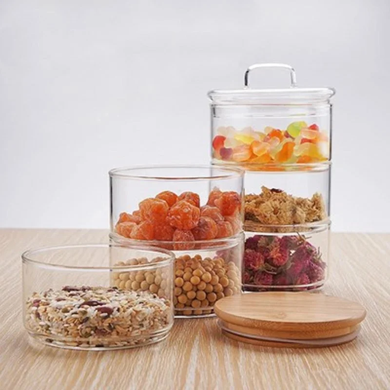 Glas Til Opbevaring Af Mad Forseglet Krukke Fugt-Bevis Multi-Grain Container Stablet Multi-Lag Køkken Køleskab Frugt Salat Skål