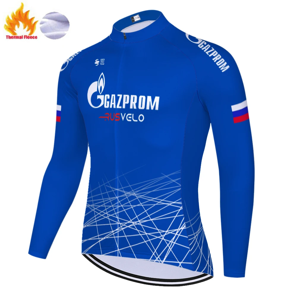 2020 NYE blå gazprom team CYCLING JERSEY bike jersey hombre invierno HERRE Vinter termisk fleece langærmet trøje ciclismo
