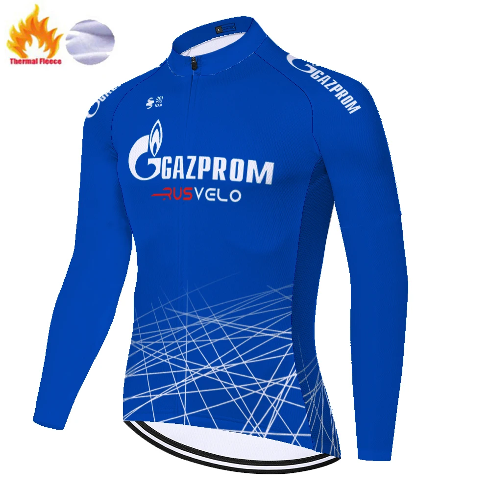 2020 NYE blå gazprom team CYCLING JERSEY bike jersey hombre invierno HERRE Vinter termisk fleece langærmet trøje ciclismo