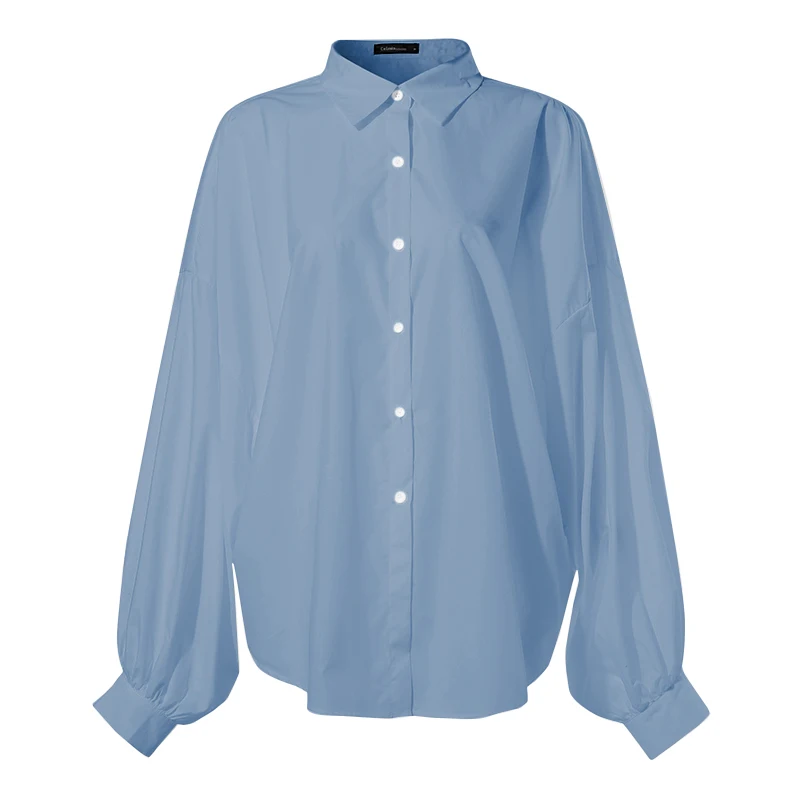 2021 Celmia Elegant Kontor Bluse Kvinder Plus Size Solid Tunika Top Casual Løs Shirt Damer langærmet Knyttede Arbejde Blusas 5XL