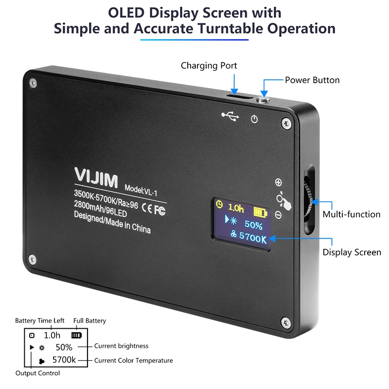VIJIM VL-1 Mini LED Video Lys Magnetiske Dæmpbar Fotografering Belysning På Kamera 96 Led-Lampe W Kold Sko Høj CRI96