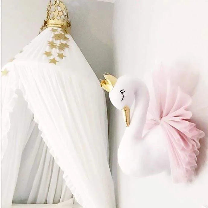Baby Room Decor Golden Swan Crown vægdekoration Børnehaven Svanen Fyldte Legetøj Dukke til Pigerne Kids Room 3D-Animalske Hoved vægtæppe
