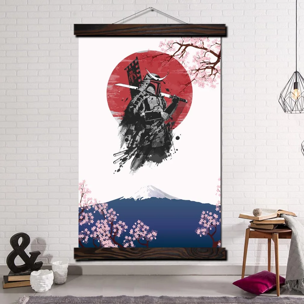 Moderne Lærred Kunst Udskriver Plakat Vægmaleri Malleri Væg Kunst Rulle Billeder Maleri Cherry Blossoms Japan Samurai