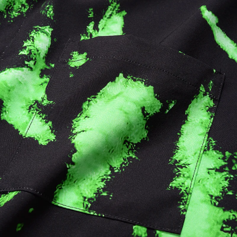 Grønne Fjer Print Sort Skjorte Mænd 2020 Helt Ny Kortærmet Herre Mode-Shirt-Knappen Nede Mandlige Casual Skjorte Chemie Homme