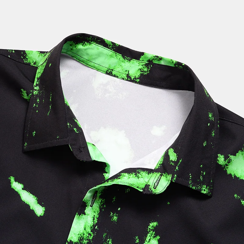 Grønne Fjer Print Sort Skjorte Mænd 2020 Helt Ny Kortærmet Herre Mode-Shirt-Knappen Nede Mandlige Casual Skjorte Chemie Homme