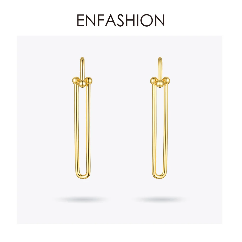 ENFASHION Geometriske U-Form Drop Øreringe Til Kvinder Tilbehør Guld Farve Minimalistisk Lang Dingle Earings Mode Smykker E1134