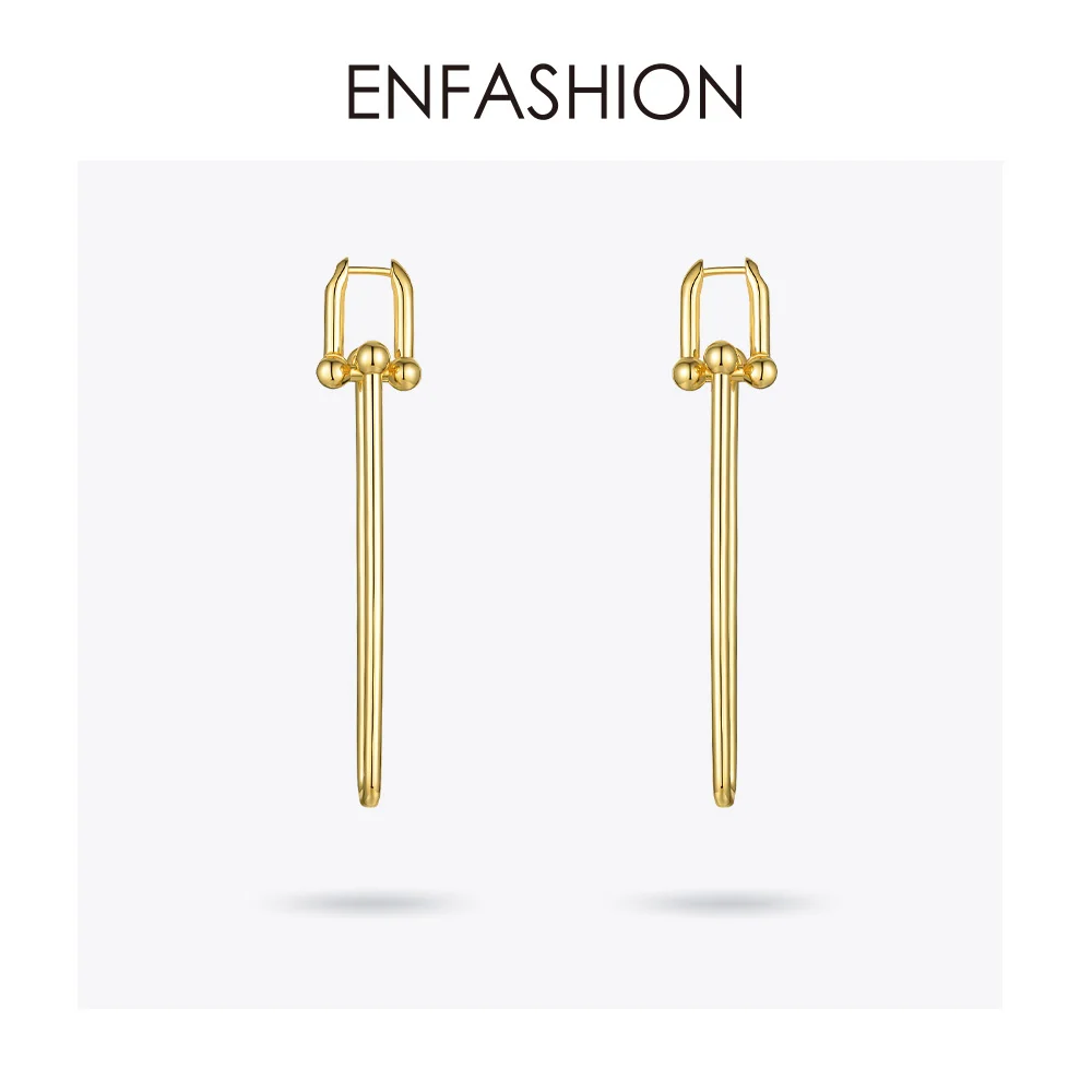 ENFASHION Geometriske U-Form Drop Øreringe Til Kvinder Tilbehør Guld Farve Minimalistisk Lang Dingle Earings Mode Smykker E1134
