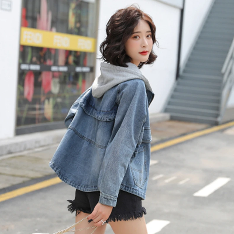HAYBLST Mærke Kvinde Jakke Efteråret 2020 Jean Jakker Til Kvinder Tøj Denim Lange Ærmer Hætteklædte Pels Mode koreansk Stil Tøj