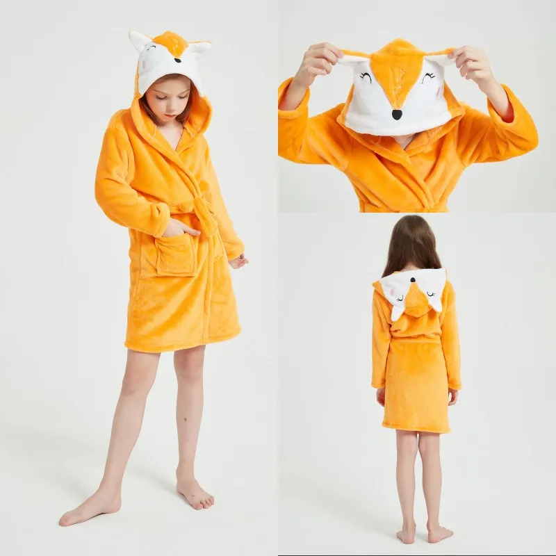 Kigurumi Børn er Robe Flannel Hætteklædte Baby Morgenkåbe Børn Unicorn Badekåbe Vinteren Dyr Barn Drenge Piger Pyjamas Kids Tøj