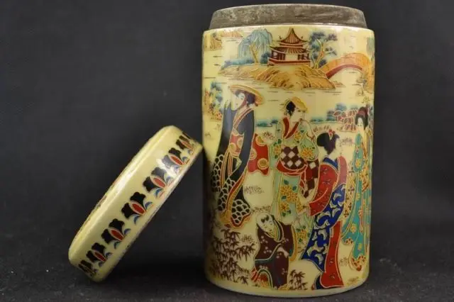 Udsøgt Kinesisk Gamle Samleobjekter Håndlavet Porcelæn, Malet med Japanske Enke Stor Pot Te Caddy