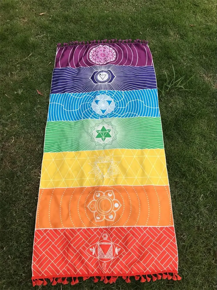 Boheme Enkelt-Rainbow-Chakra-Tapetet kvinder tørklæde Mandala Hippie Boho Striber yogamåtte