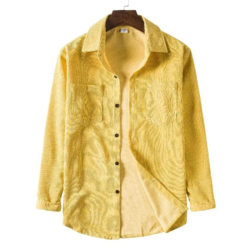 Mænds Tøj 2020 Falde Corduroy Shirt Revers langærmet ensfarvet Tykkere Skjorte i Stor Størrelse Casual Cardigan Jakke