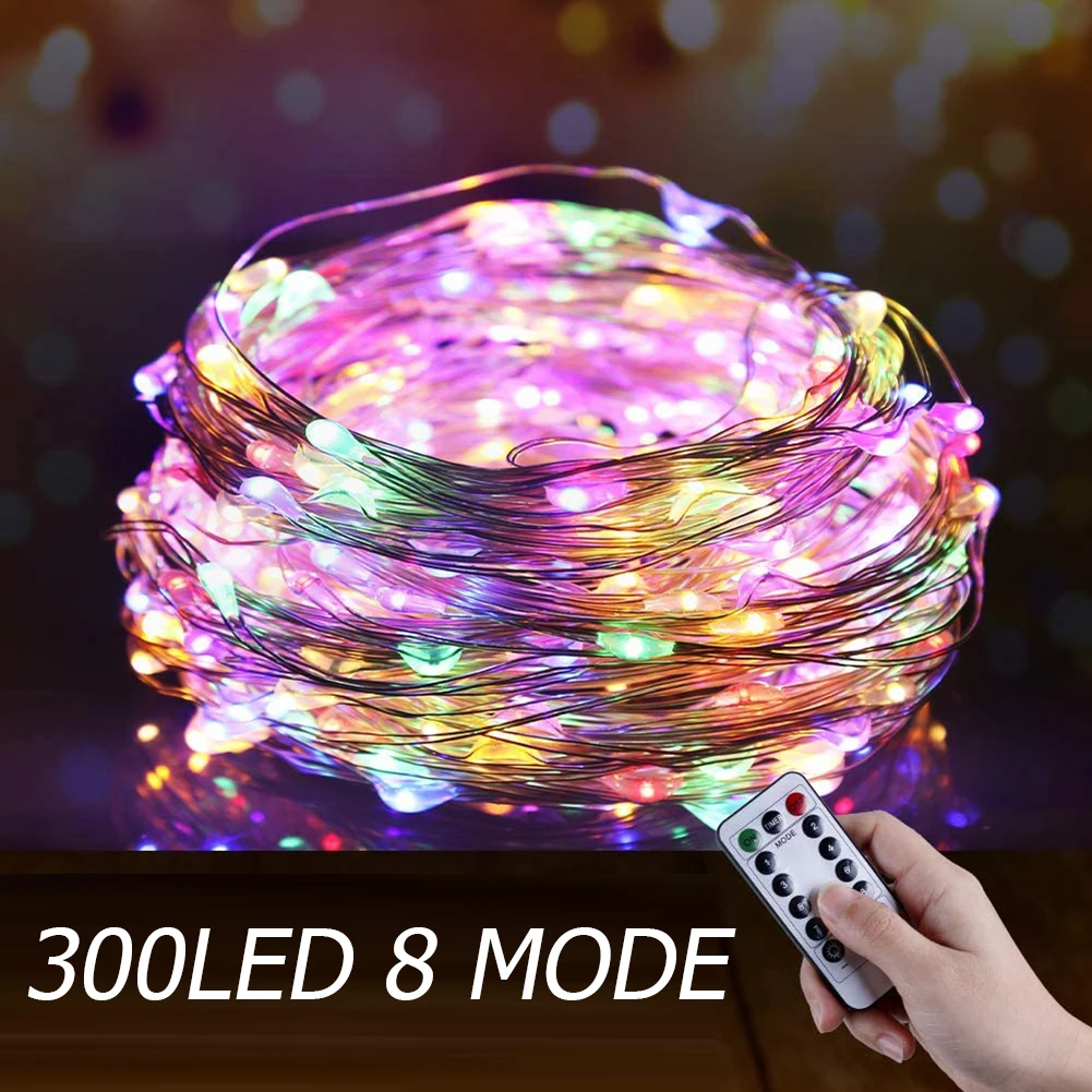 8 Modes 300 LED Fe String Lys Fjernbetjening USB-Garland Gardin Lampe til Hjemmet Soveværelse Part Nye År juledekoration