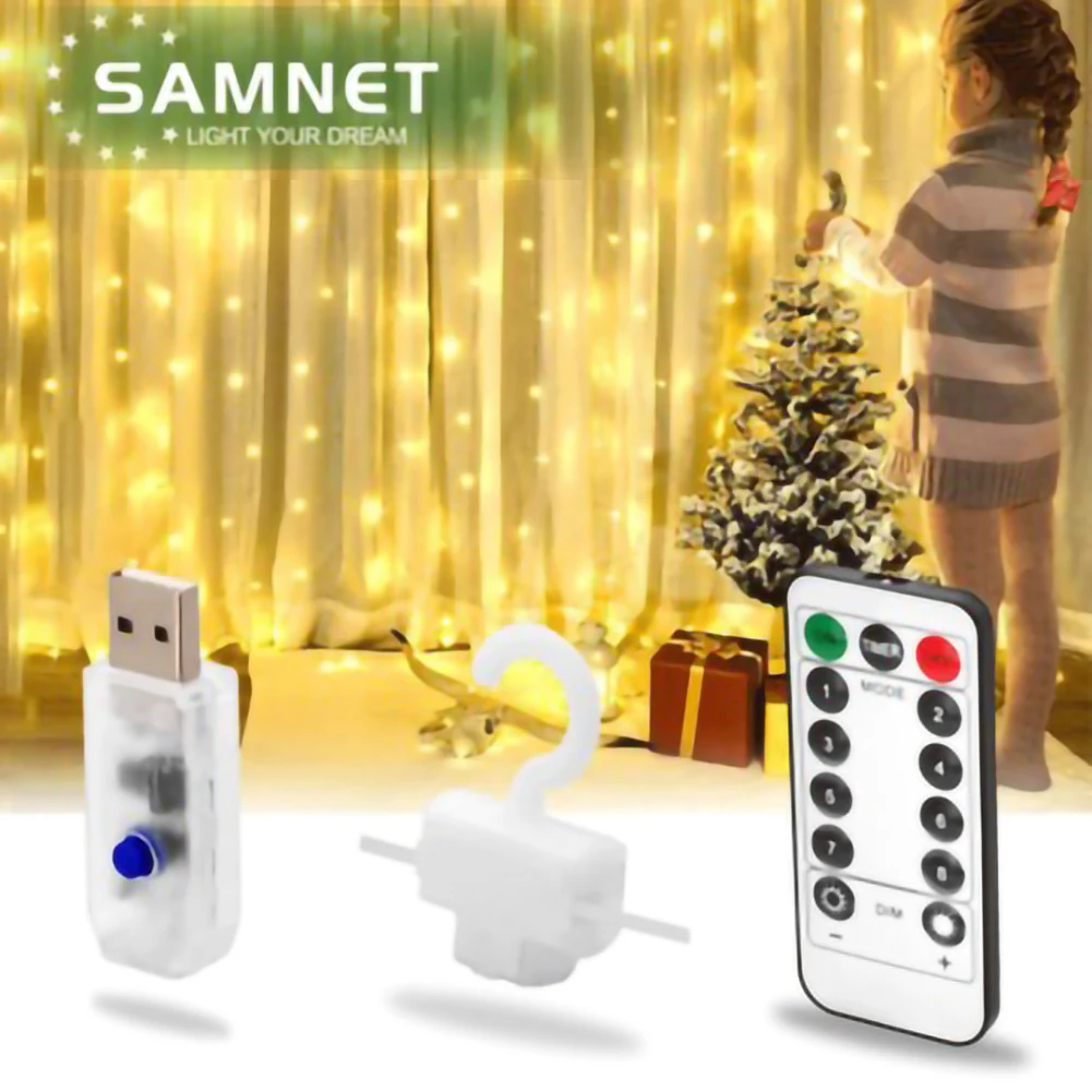8 Modes 300 LED Fe String Lys Fjernbetjening USB-Garland Gardin Lampe til Hjemmet Soveværelse Part Nye År juledekoration