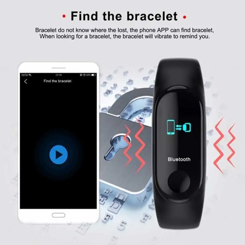 Smart ur armbånd fitness tracker M3 smart armbånd puls, blodtryk sundhed vandtæt smart ur