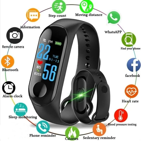 Smart ur armbånd fitness tracker M3 smart armbånd puls, blodtryk sundhed vandtæt smart ur