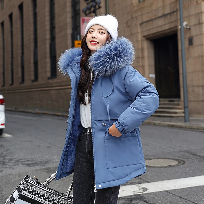 Kvinder er Vinter Jakke Slim Tyk Pels Krave Lange Parkacoats Kvinde Hætteklædte Solidt Plus Size koreansk Stil Bomuld Polstret Kvindelige Kold Pels
