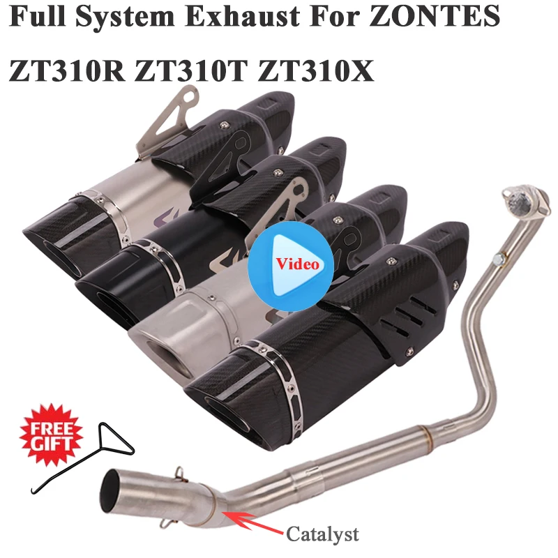 Fuld System Motorcykel Udstødning Slippe For ZONTES ZT310R ZT310T ZT310X Modificeret Front Mid Link Rør Carbon Fiber Lyddæmper Katalysator