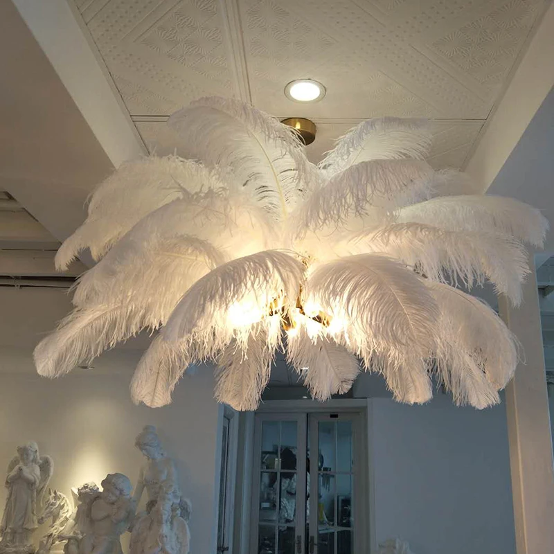 Nye fjer lysekroner kreative villa model værelser art stue dekoration lampe glansmetalpræparater de cristal