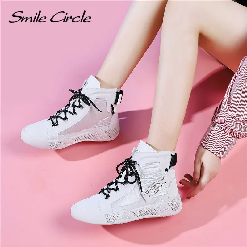 Smil Cirkel Kvinder Sneakers Fladskærms-Platform sko High-top Ægte Læder Behagelig Afslappet støvler Damer