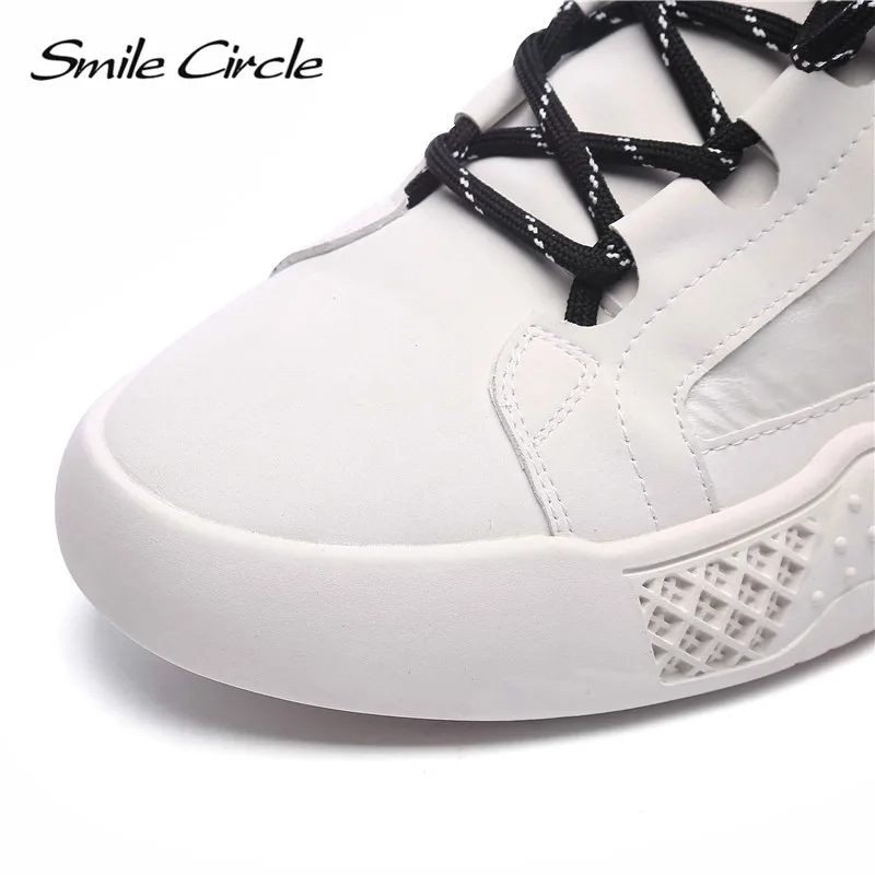Smil Cirkel Kvinder Sneakers Fladskærms-Platform sko High-top Ægte Læder Behagelig Afslappet støvler Damer