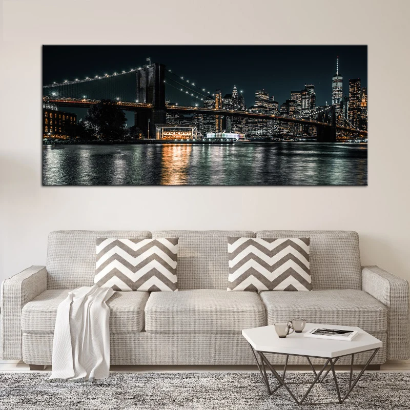 Store Plakater og Prints New York Brooklyn Bridge Lærred-Billeder til stuen Lærred Maleri By Night Bybilledet