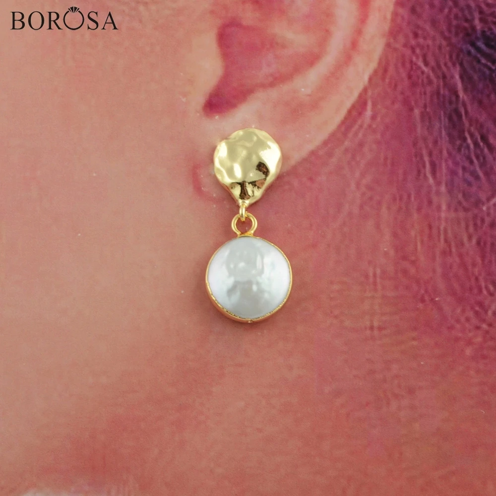 BOROSA Smykker 5/10Pairs Gild Naturlige Ferskvands Perle Charm Øreringe Elegante Naturlige Perle Dingle Øreringe til Engros G1788