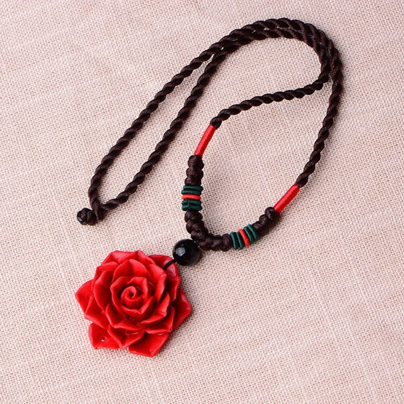 Kinesisk Stil Rød Blomst Kvinder Vedhæng Kvindelige Tøj, Tilbehør, Enkel Dekoration National Stil Halskæde Kravebenet Kæde