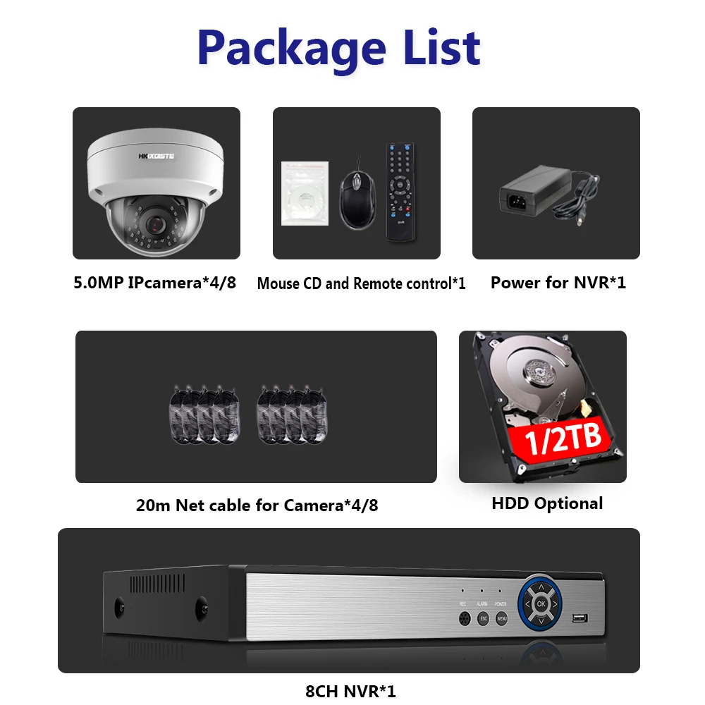 8CH HD 5MP POE NVR Sæt Overvåge CCTV-System Ansigt fange Registrere IP Dome Kamera 18*18*18CM hærværkssikret P2P-Video Overvågning Kit