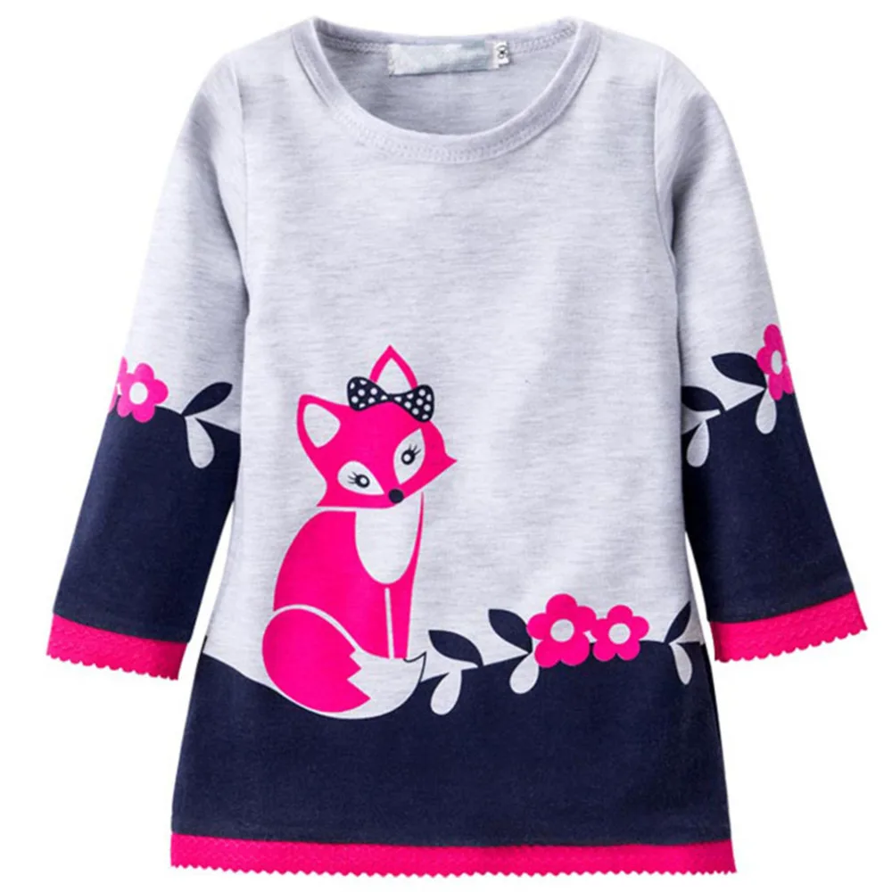 2-6 År Børn Varm Vinter Kjole Mode Pige A-linje Fox Sweater Kjoler Strikket langærmet O Hals Børn Fest Slid Tøj -