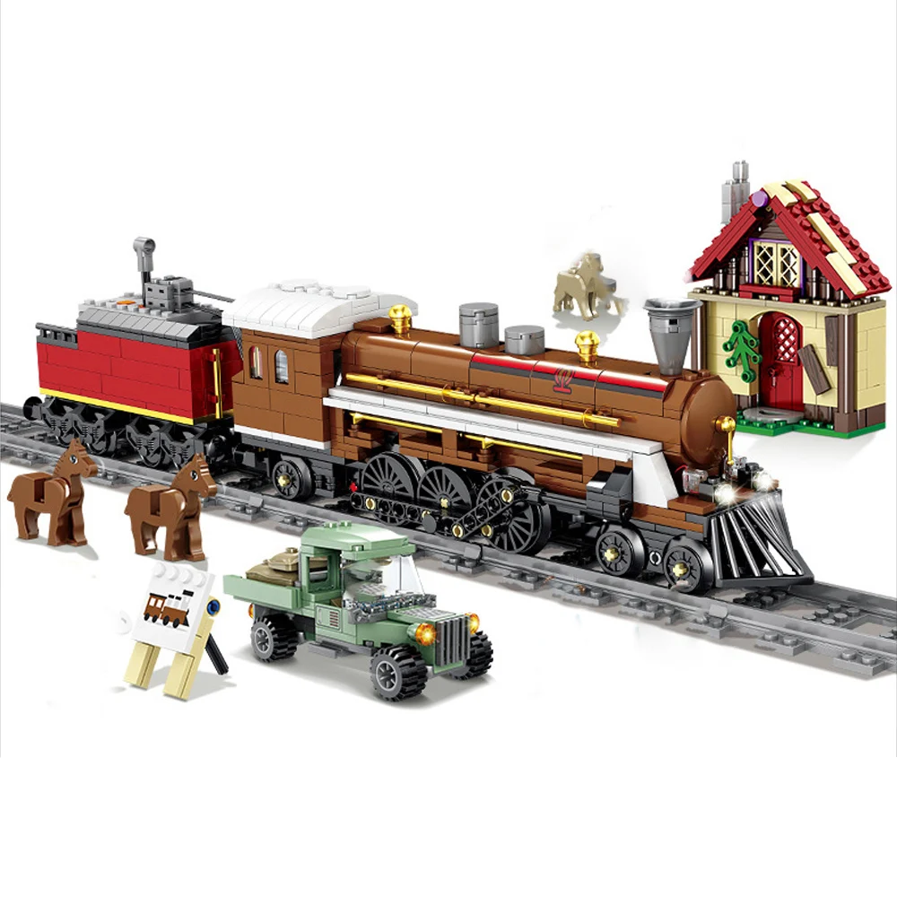 KAZI 98250 elektriske tog toget gård damptog med lys og lyd, børnene er byggesten model legetøj for børn