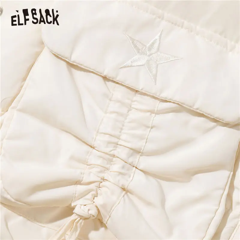 ELFSACK Black Solid Oversize Hætteklædte 90% Hvid Duck Ned Frakke Kvinder,2020 Vinter Ren Pels Krave koreanske Damer Daglige Varme Outwear