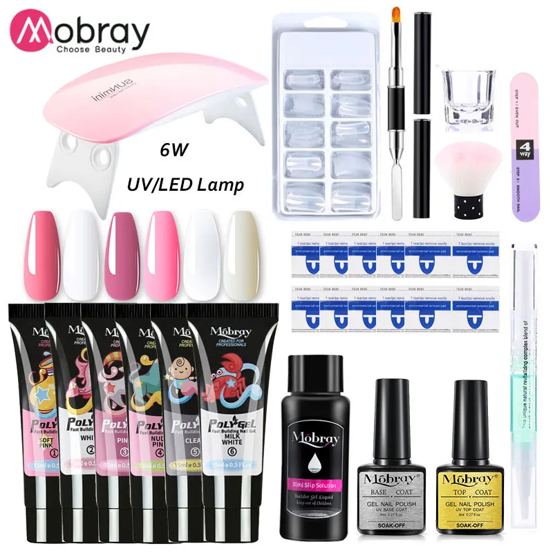 Mobray Poly UV Gel Sæt Nail Gel, 15 ml Kit Hurtig Opbygning af Klar Akryl med UV Gel/Led-Lampe Gel lak til Negle Extensions