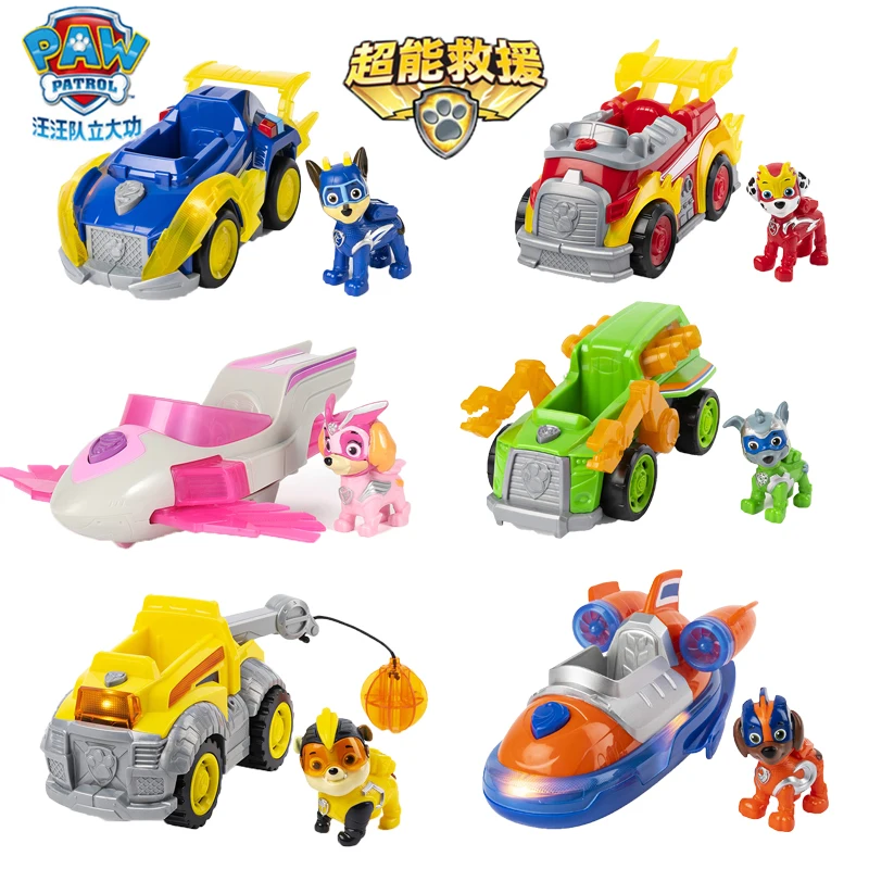 Original Paw Patrol Mighty Pups Super Paws chase skye rubble Marshall’s Deluxe Vehicle with Lights and Sounds children toys doll