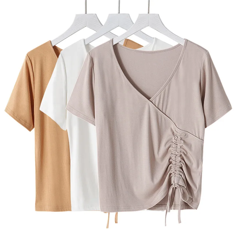 Kvinder Bomuld Sommeren Blød Shirt Solid V-Hals, Slank Toppe Plus Size Dame Løs Shirts M-7XL 2020 Sommeren Åndbar Overdele