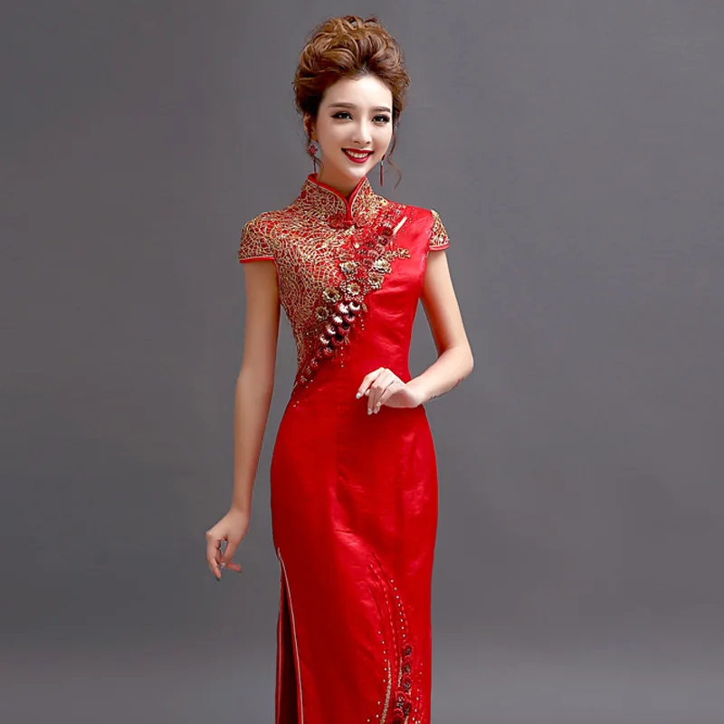 Vintage Kinesisk Stil Bryllup Bryllup Kjole Womens Lang Kjole Qipao Part Kjole Til Aften I Retro Tøj Vestido