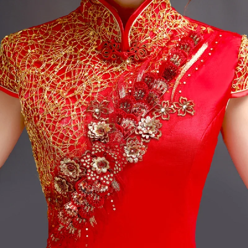 Vintage Kinesisk Stil Bryllup Bryllup Kjole Womens Lang Kjole Qipao Part Kjole Til Aften I Retro Tøj Vestido
