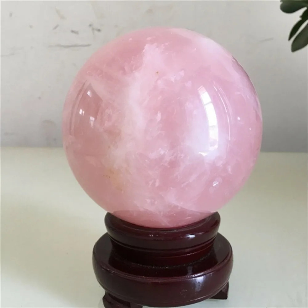 75mm1PCS Fremragende Bryllup Indretning 45mm Healing Krystal Naturlige Pink Rose Kvarts Ædelsten Bolden Divination Sfære Samling